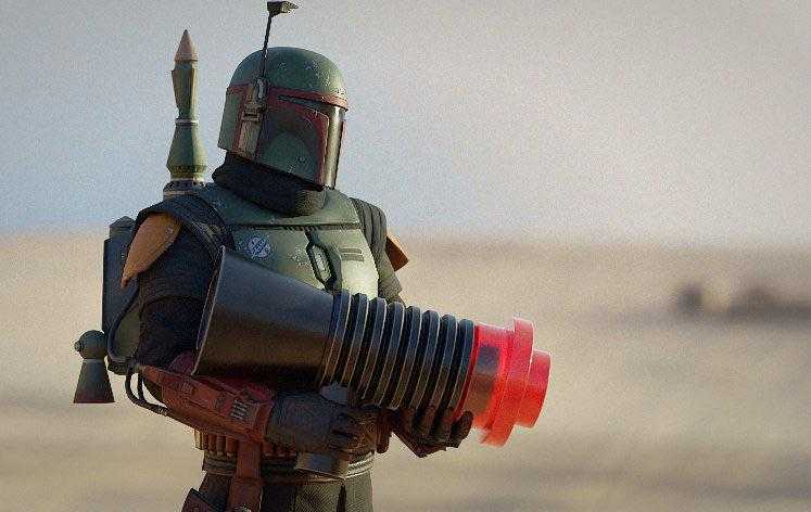 boba fett with a red light in his hand