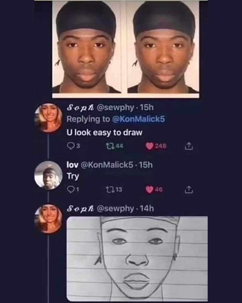 a screenshot of a man ' s face with a drawing of a woman