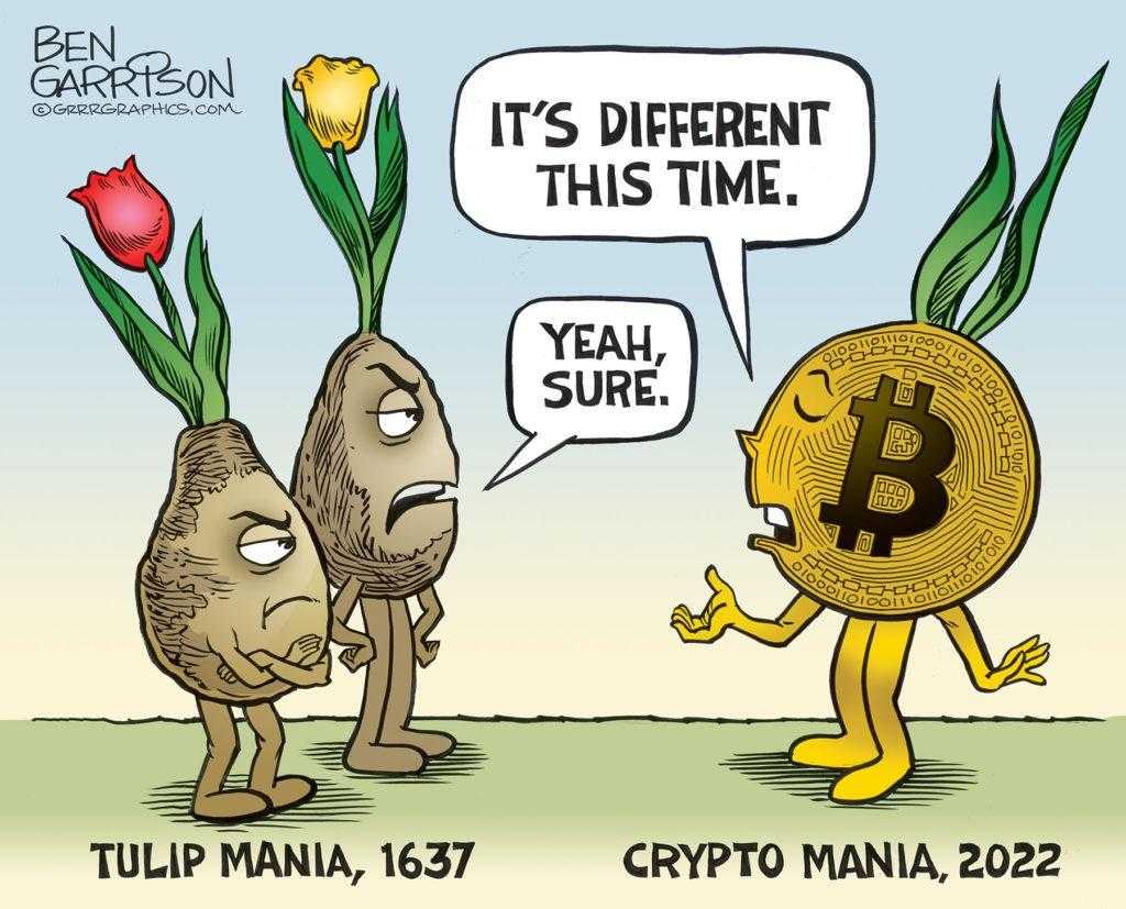 cartoon of a man and woman with a bit coin and a flower