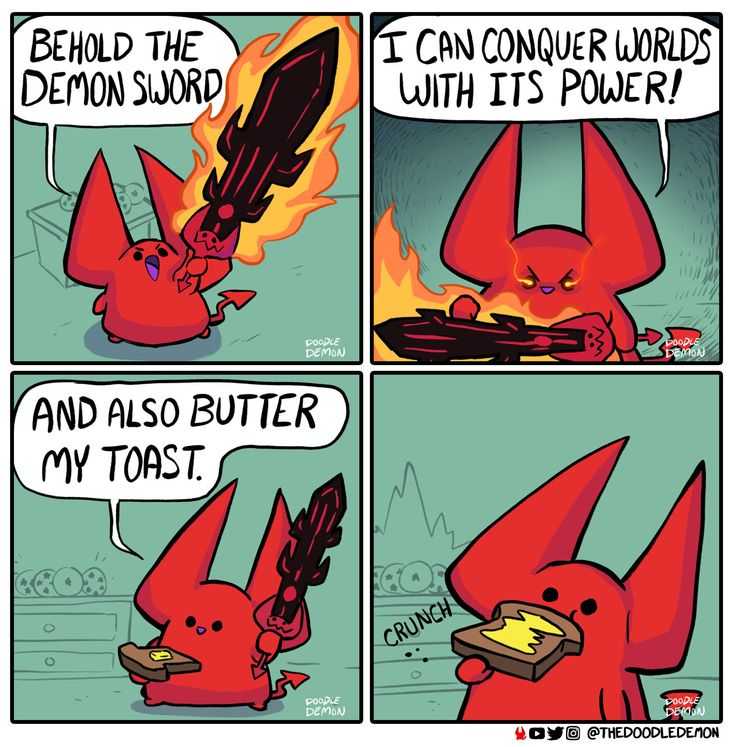 a cartoon of a red devil with a knife in its mouth