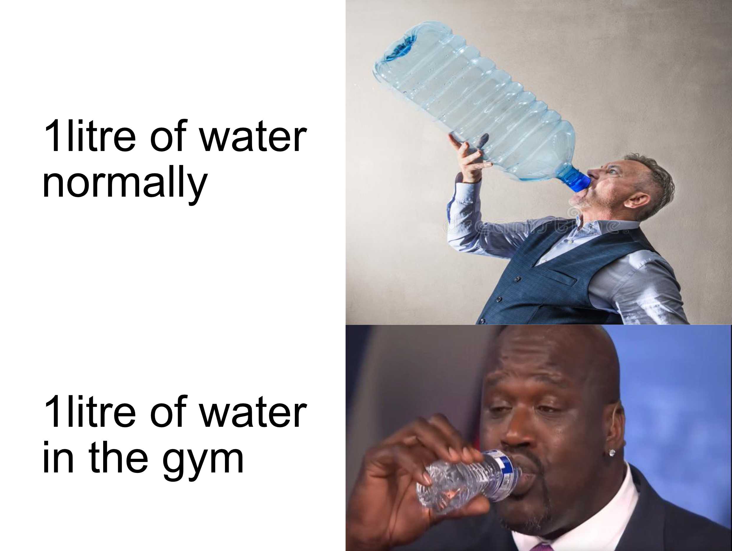 there is a man drinking water from a bottle and a picture of a man drinking water