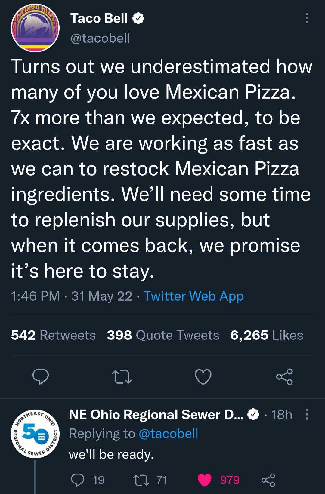 a twee message from a mexican restaurant asking to customers to use their twitter account