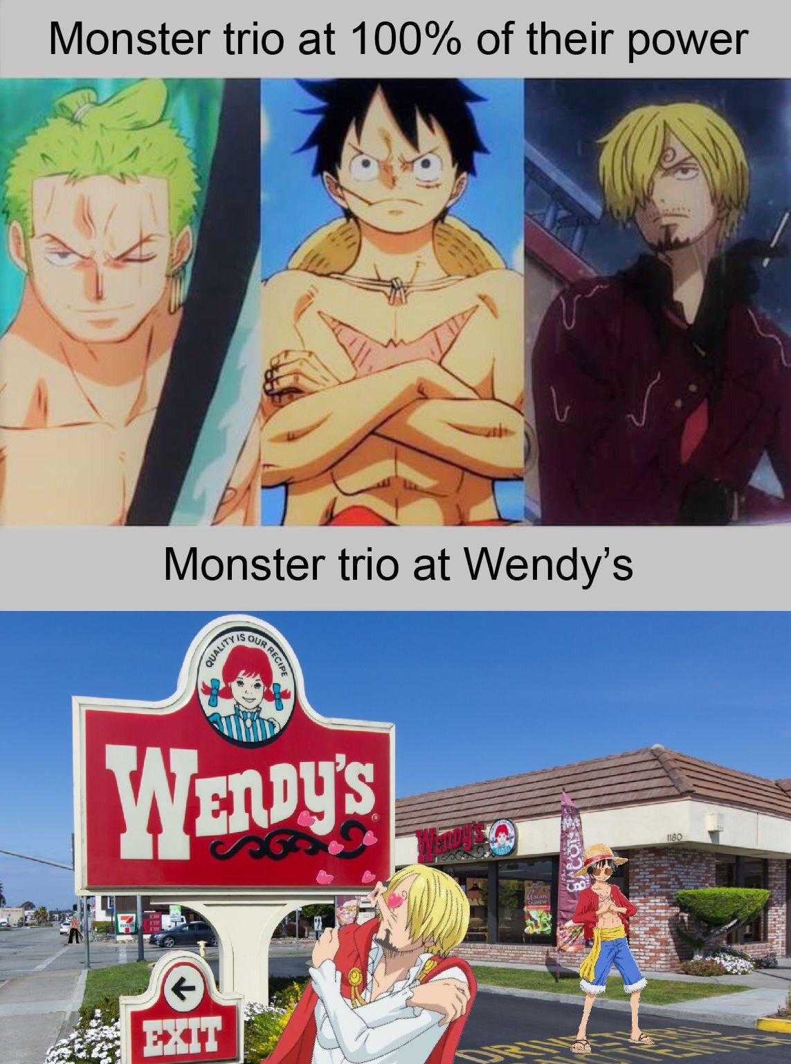 a picture of a sign that says monster triviat at 100 % of their power monster triviat wendy ' s