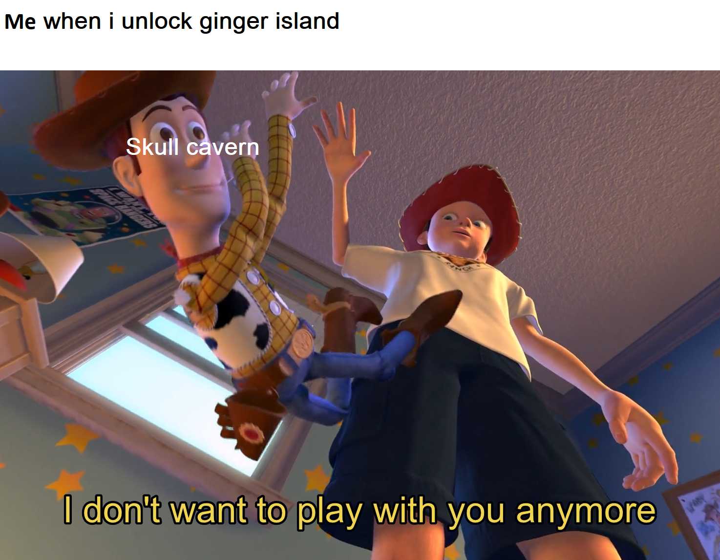 image of a cartoon character with a caption saying, when i look ginger island