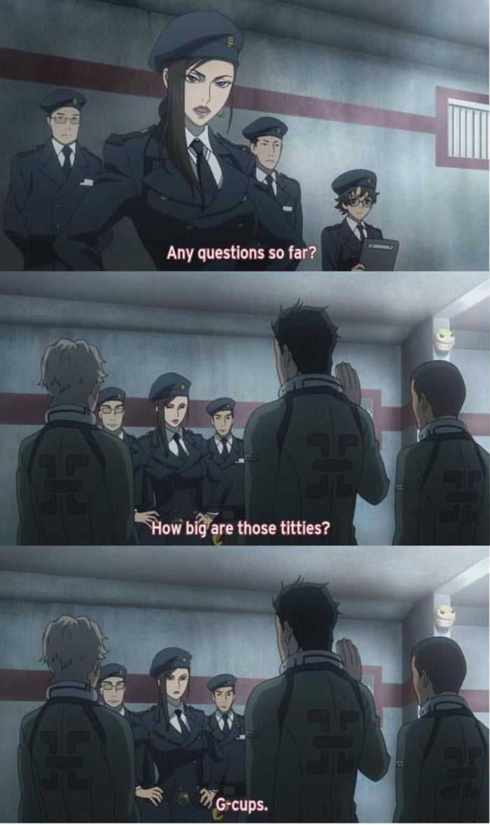 anime characters in uniform are talking to each other