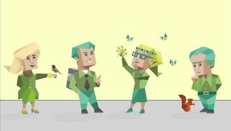 cartoon of a group of people in green uniforms with a bird