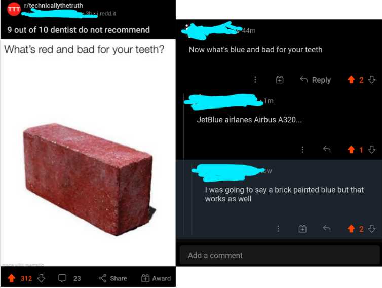 a screenshot of a brick with a caption of a person ' s face