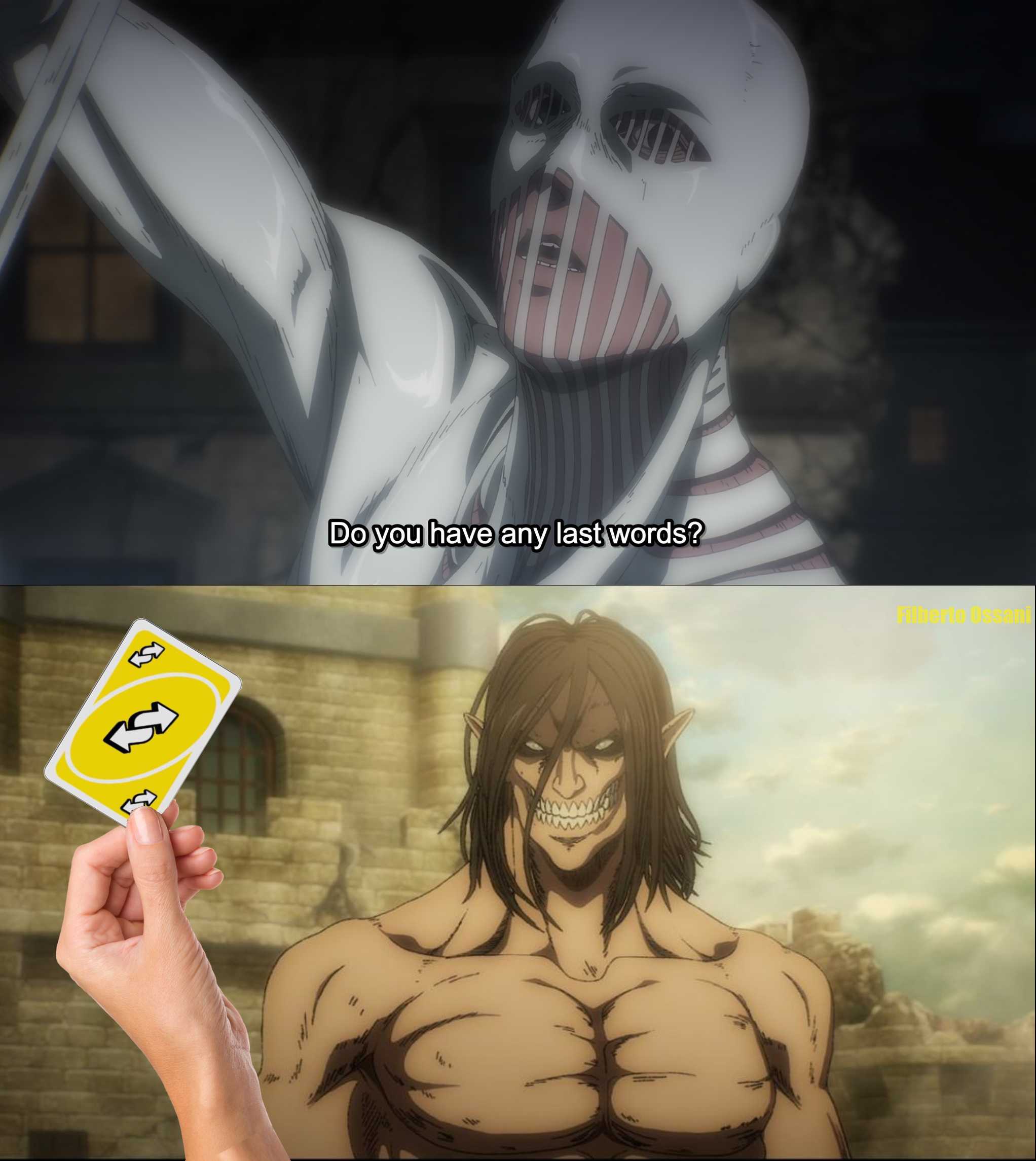 anime meme of a man with a knife and a card in his hand