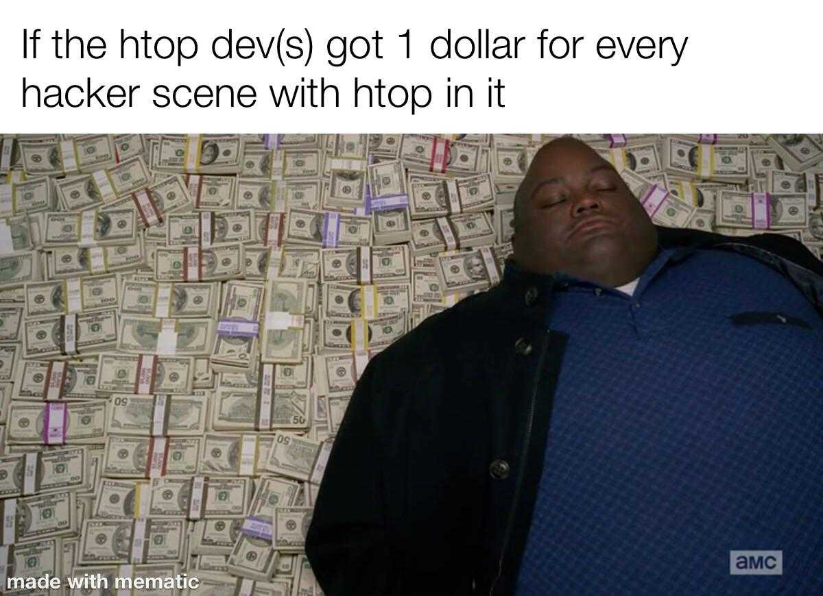 man laying on a pile of money with a caption that reads, if the top devils got 1 dollar for every hacker scene with hip in it