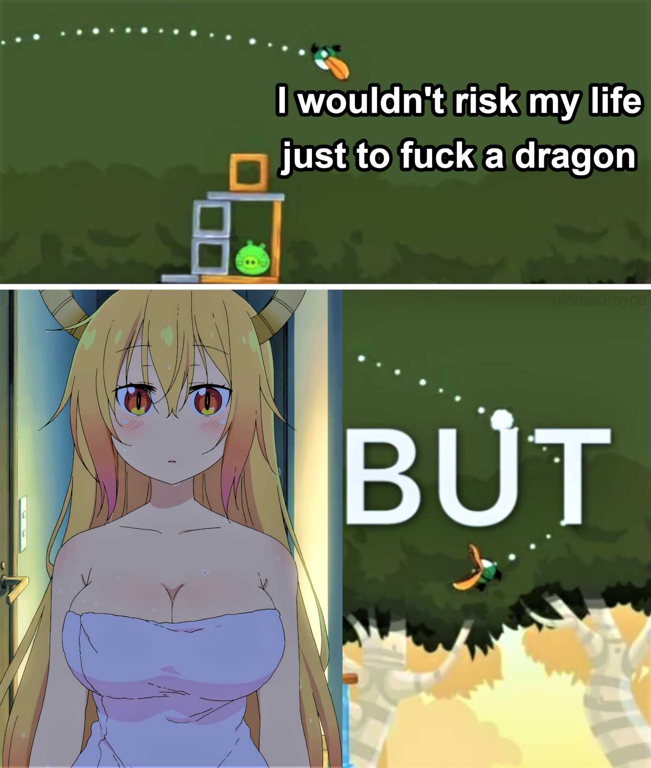 anime girl with a big breast and a caption that says, i wouldn ' t risk my life just