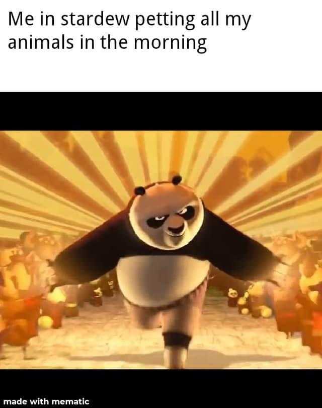 a cartoon panda bear running through a crowd of people