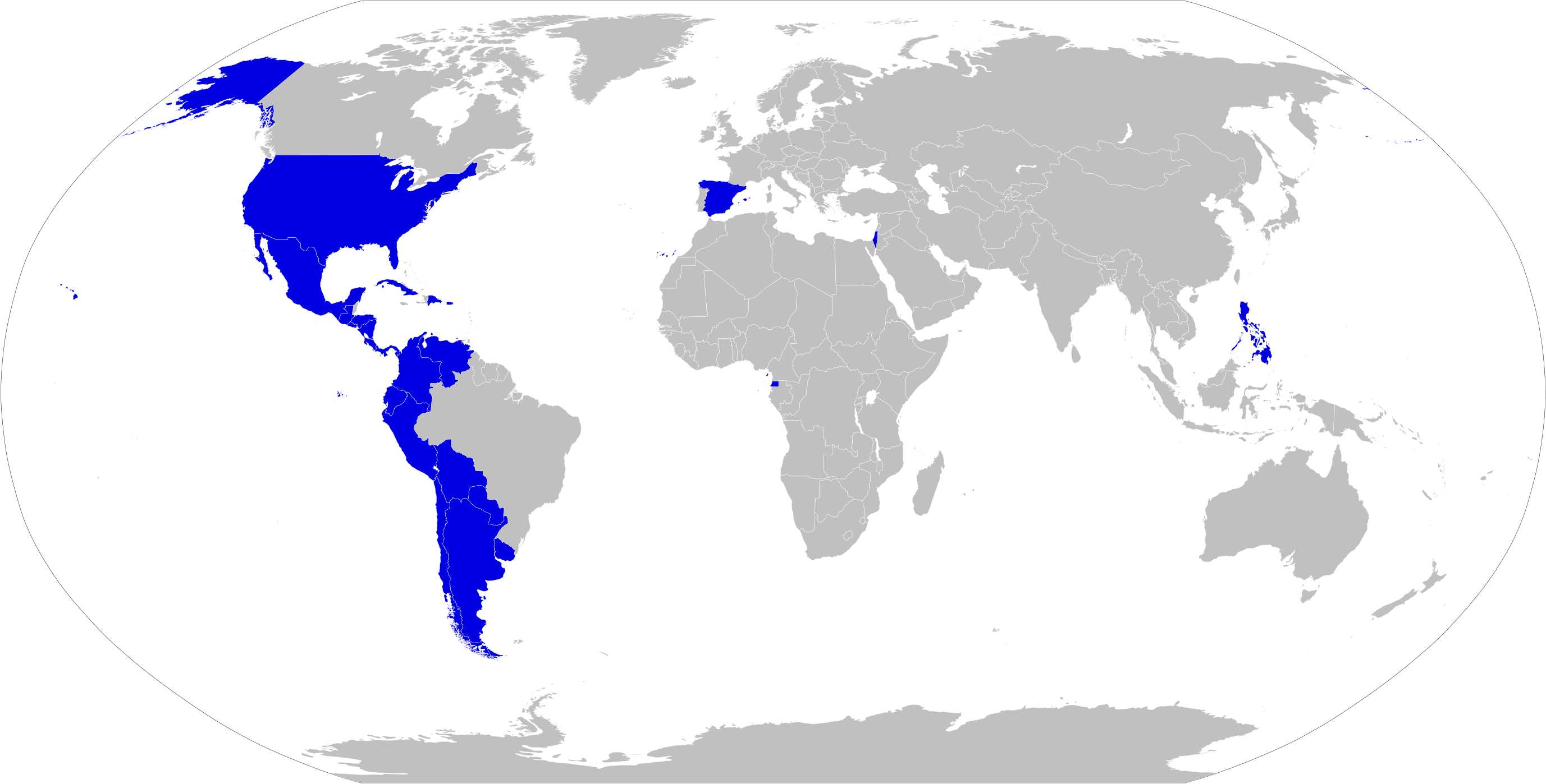 map of the world with countries in blue