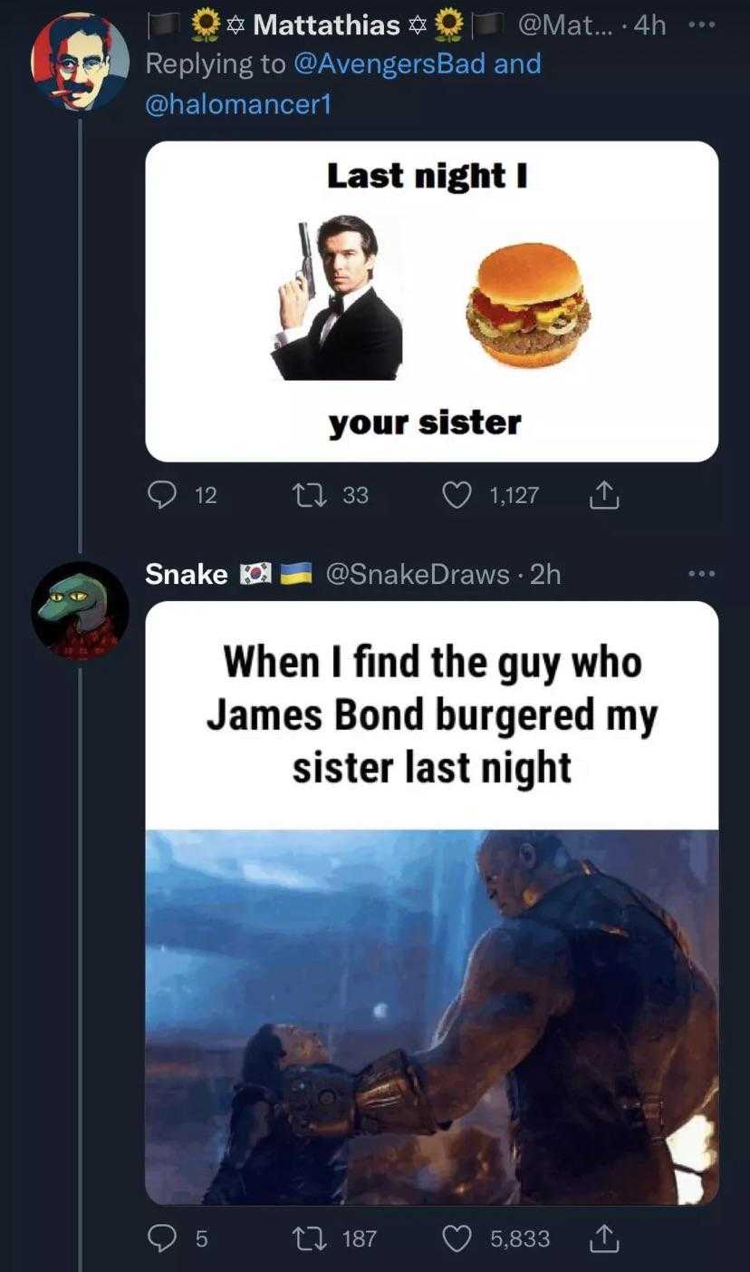 a screenshot of two screens of a man and a woman with a hamburger