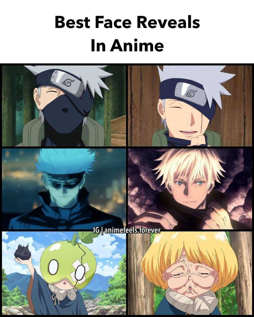 a collage of the faces of naruto and his friends