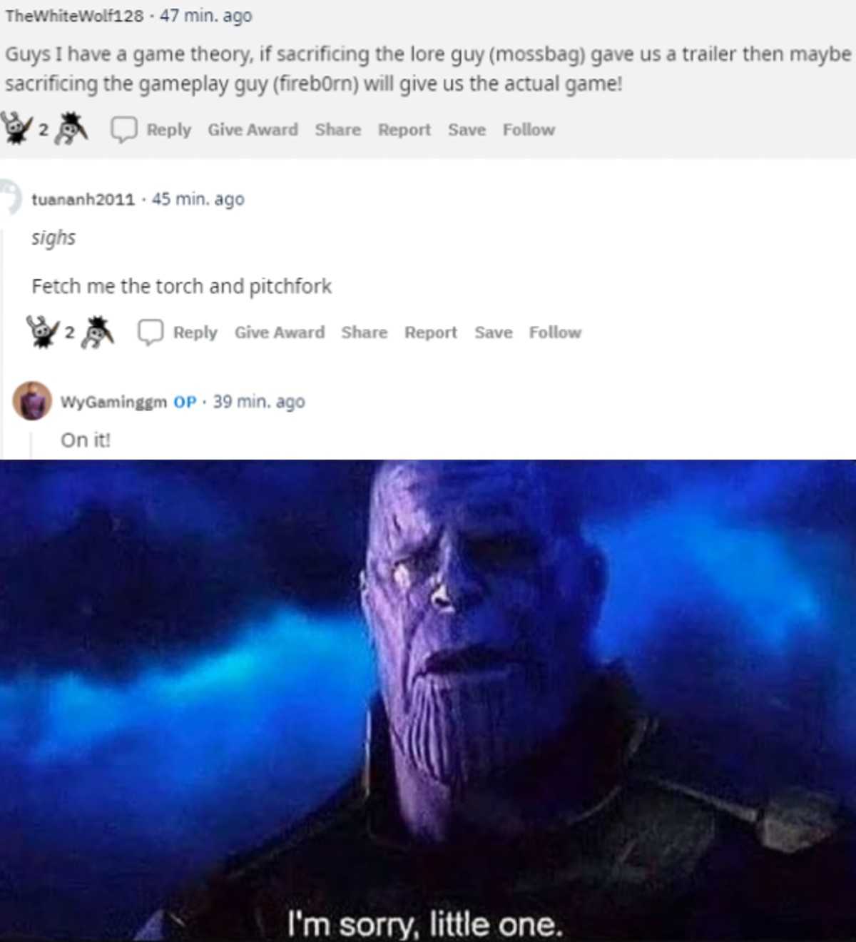 a screenshot of a twee with a picture of thanos and a caption of the text