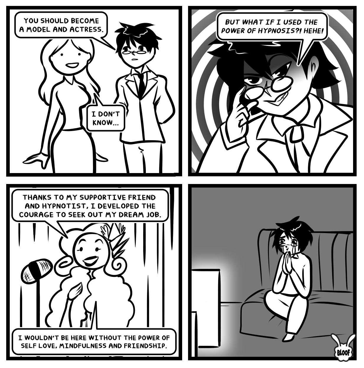 a comic strip with a cartoon of a woman talking on a phone