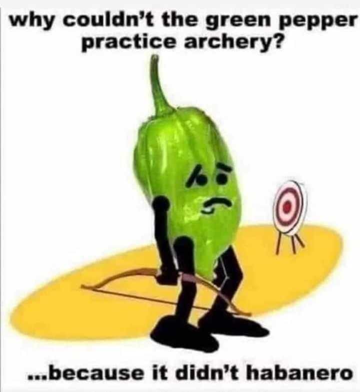 cartoon of a green pepper with a bow and arrow in the middle of it