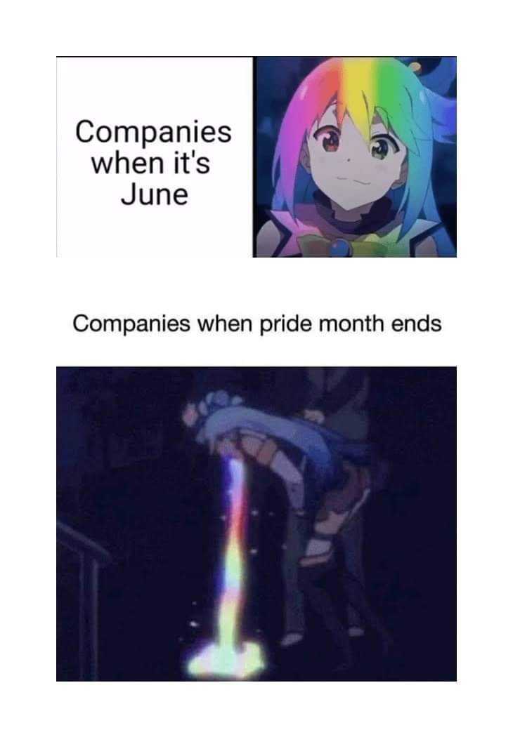 a picture of a picture of a girl with rainbow hair and a caption that reads companies when it '