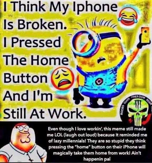 a cartoon picture of a man holding a cell phone with a caption of a minion