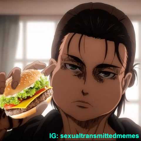 anime character holding a hamburger with a caption that reads ig sexualismmedmen