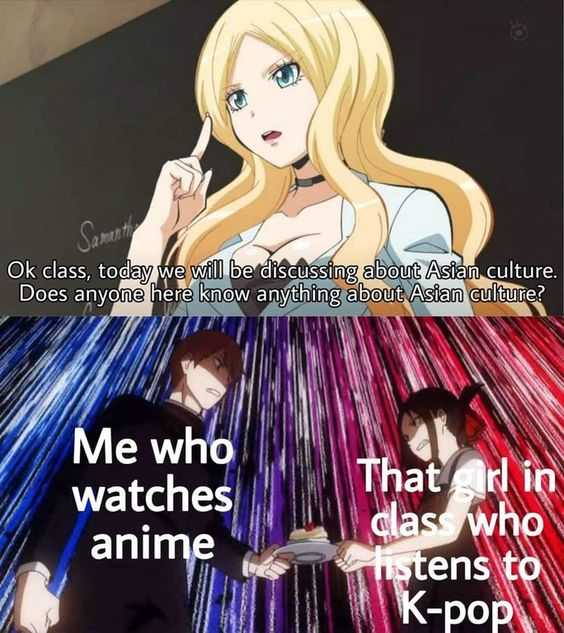 anime memes that are all in a class who listen to k pop