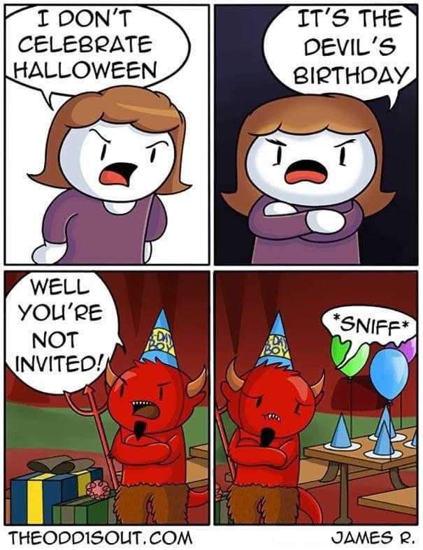 a cartoon of a girl and devil with a birthday hat