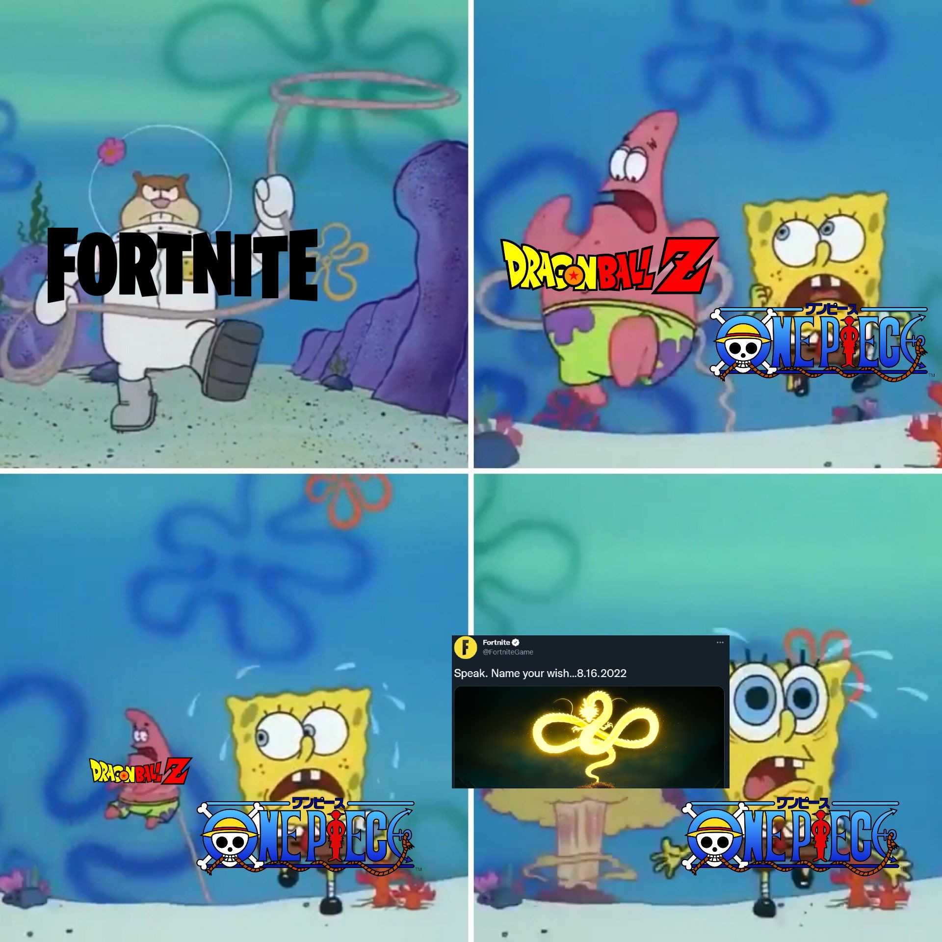 a cartoon picture of spongebob playing fortine with a sword