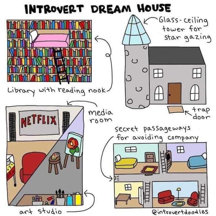 a cartoon of a drawing of a house with a lot of books