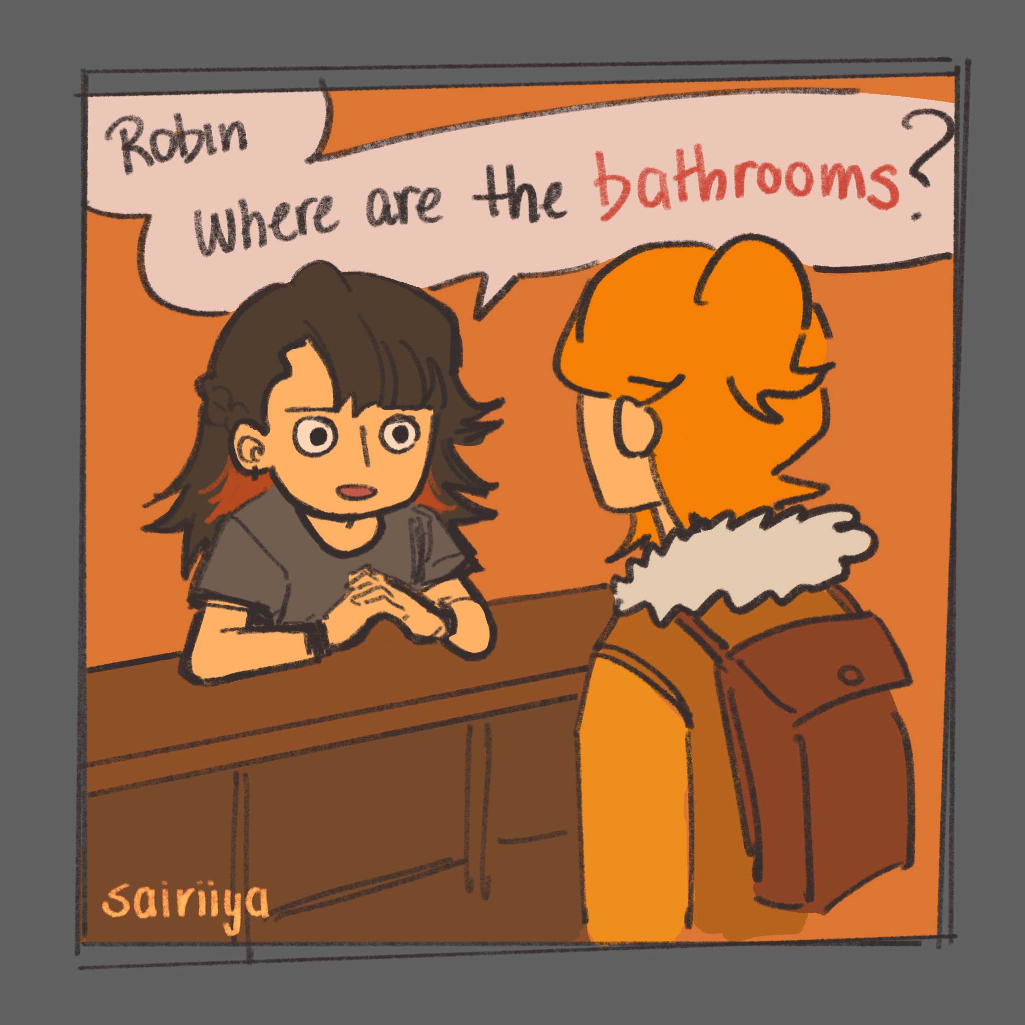 cartoon of a woman talking to a man in a bathroom