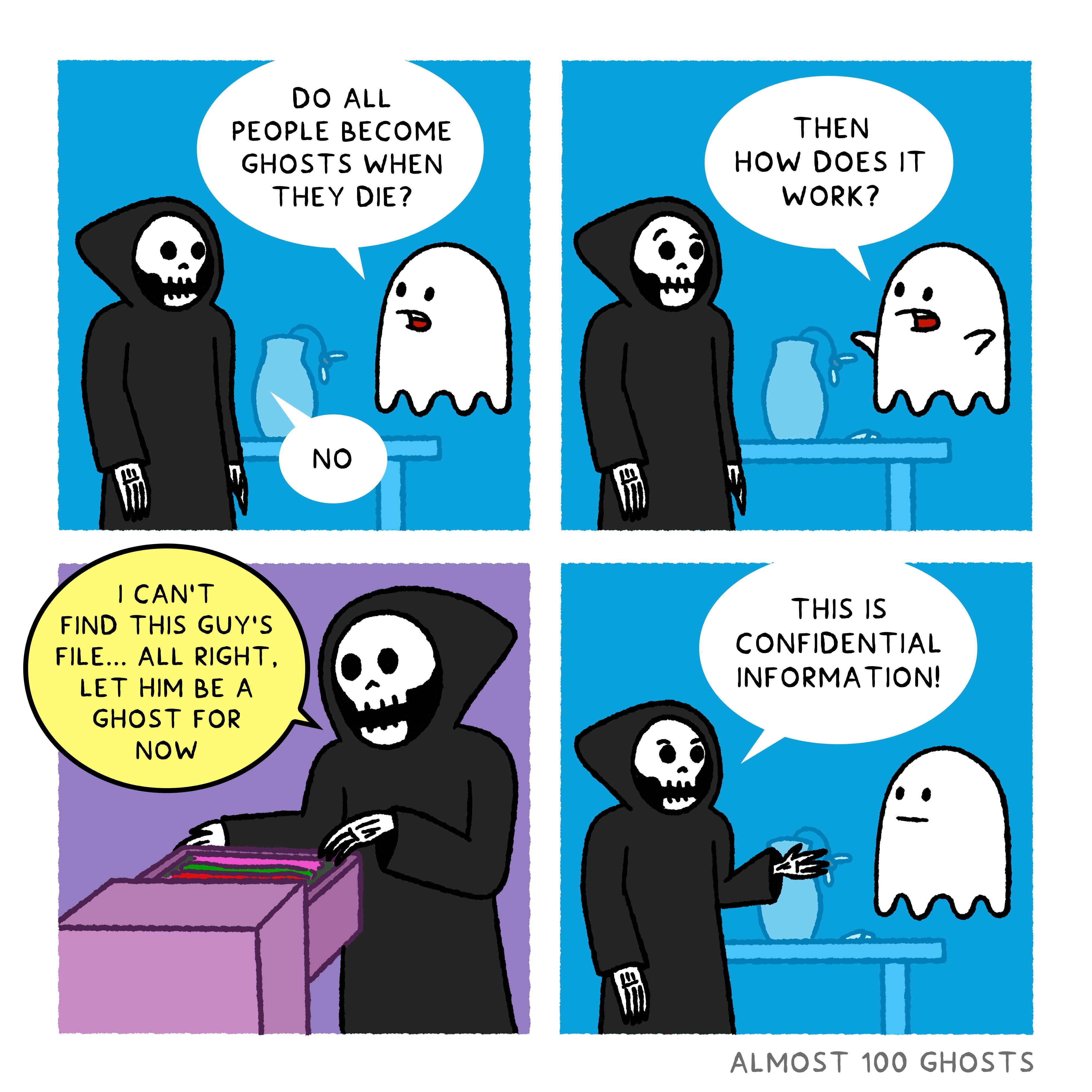 a cartoon of a person in a hoodie and a ghost