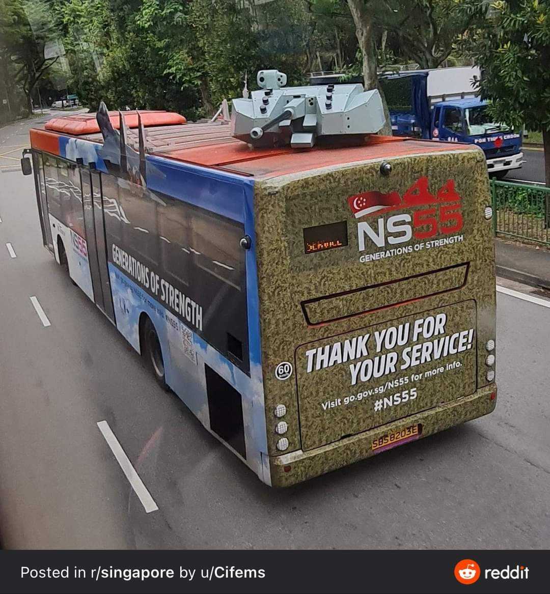 bus with a thank you ride advertisement on the side of it