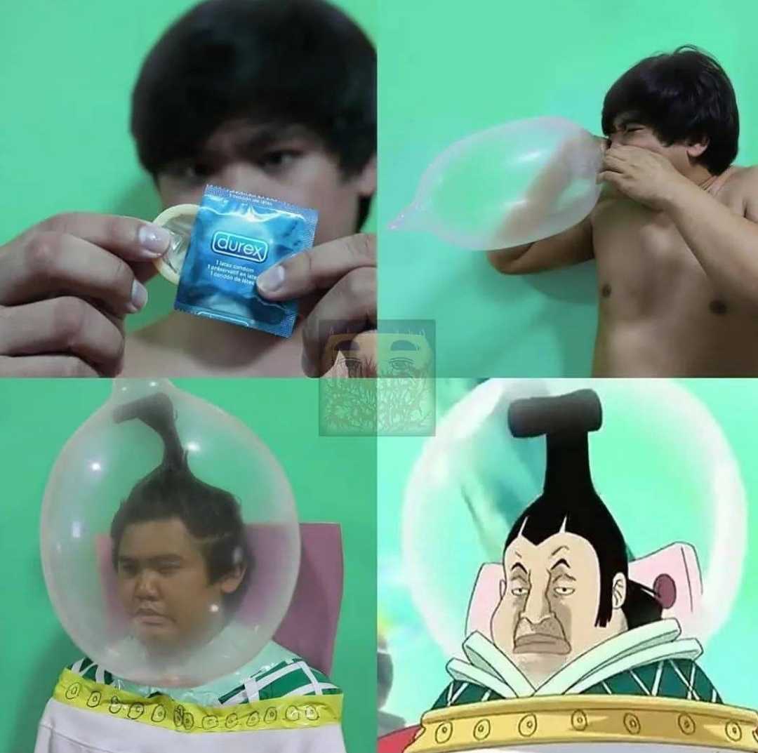 image of a man in a bubble suit blowing soap