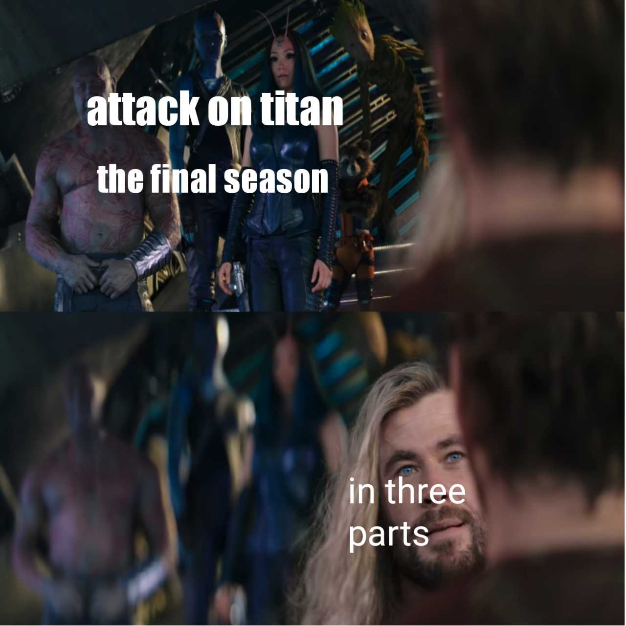 avengers meme with caption of thor and thor in the final season