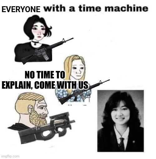 a picture taken from a meme of a woman with a gun and a man with a beard