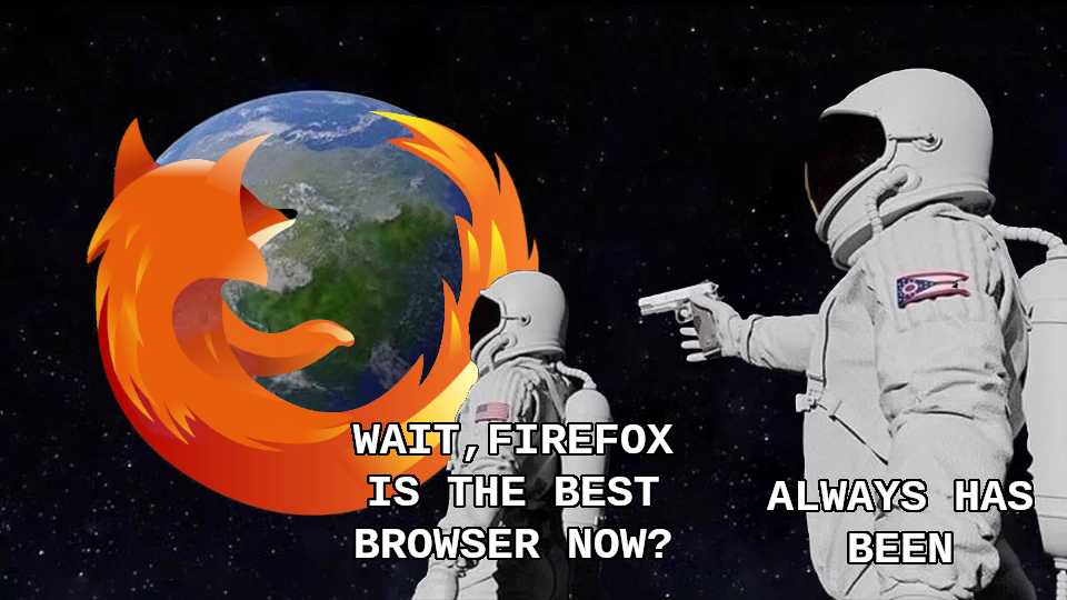 a close up of two astronauts in spaces with a firefox logo