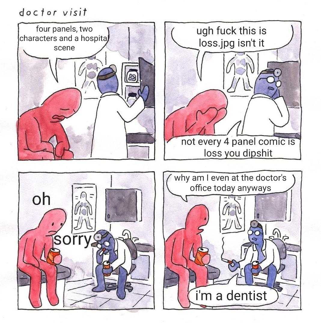 cartoon of a doctor talking to a patient about his surgery