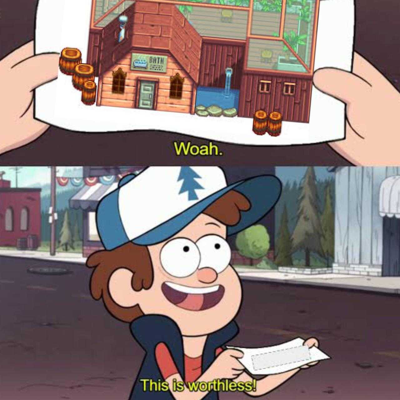 a cartoon picture of a man holding a paper with a picture of a house on it