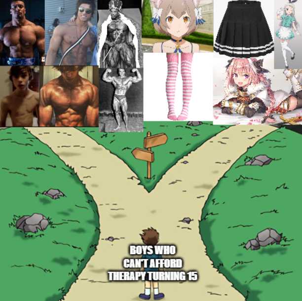 a picture of a collage of anime characters with a road