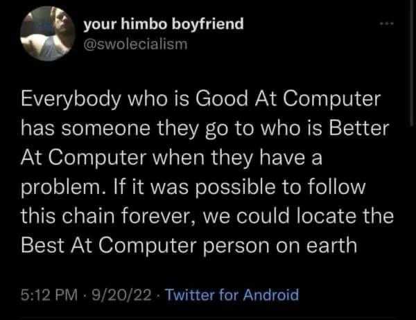 a tweet message from a man who is about to be a computer