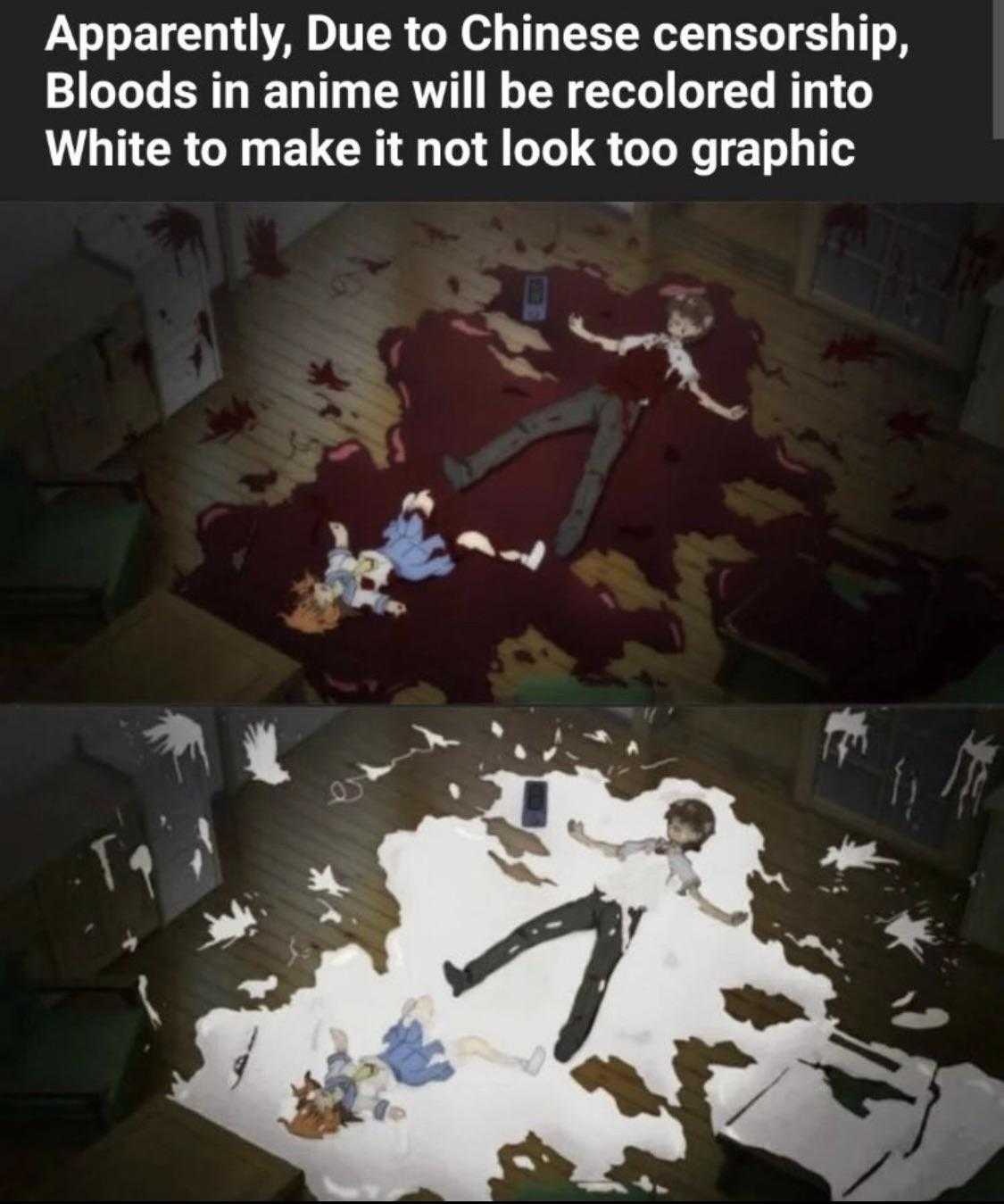 a picture taken from a video game shows a man lying on the floor with blood all over him