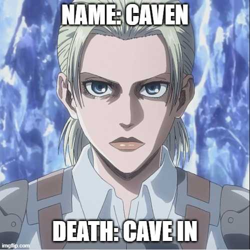 a picture of a guy with a name caven death cave in