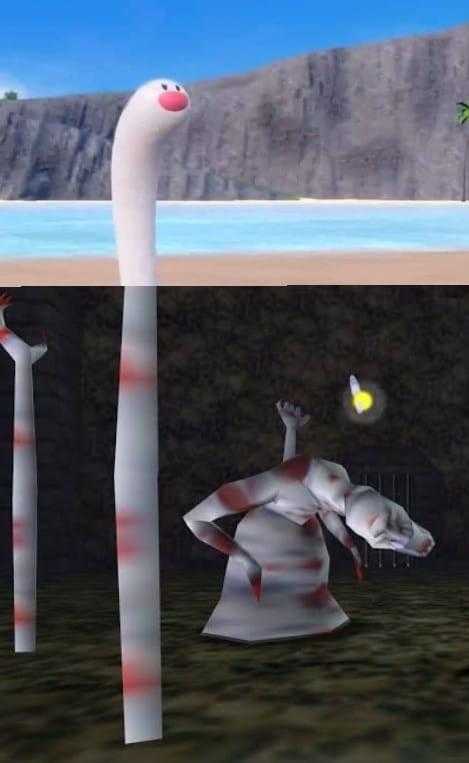 there is a cartoon picture of a snake and a man in a pool