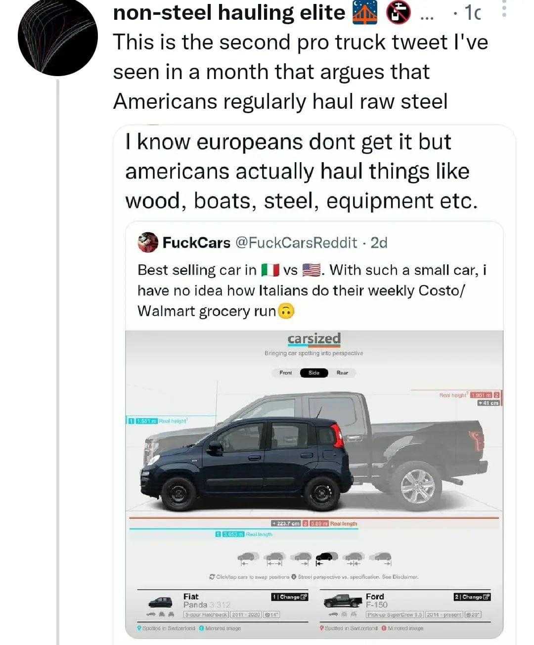 a screenshot of a twee with a picture of a truck and a car