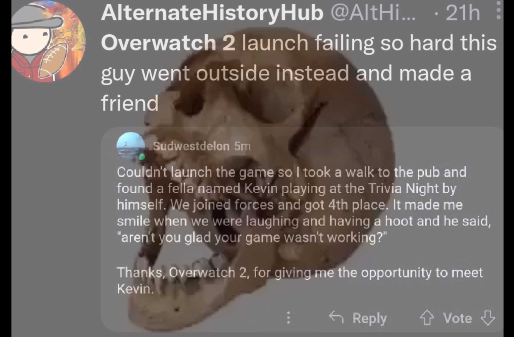 a close up of a tweet with a skull on it