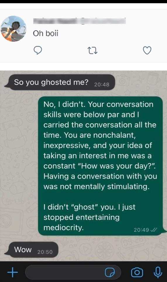 a screenshot of a text message from a woman about her conversation