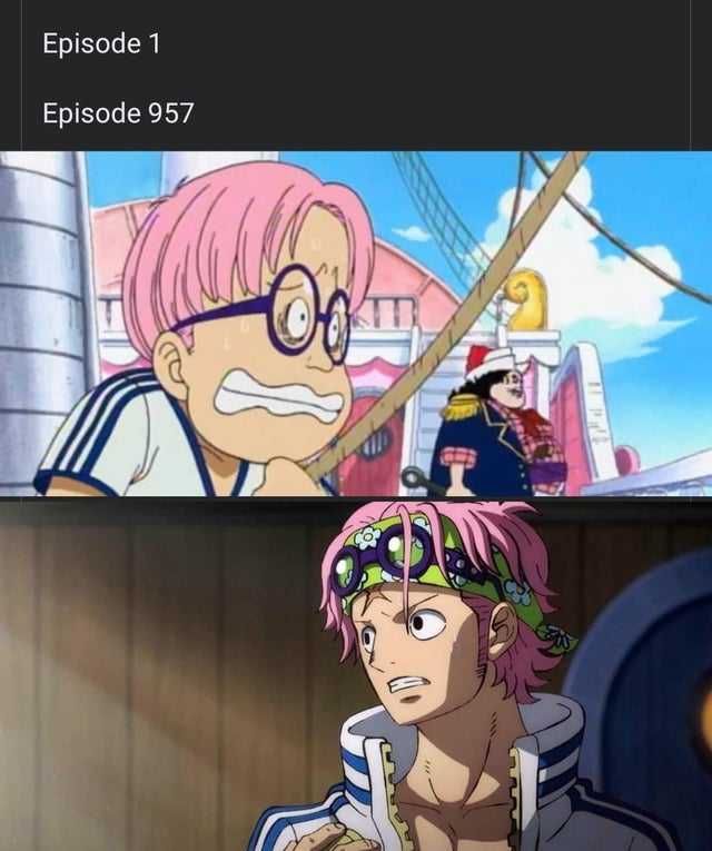 anime characters in a boat with a caption of a man with pink hair