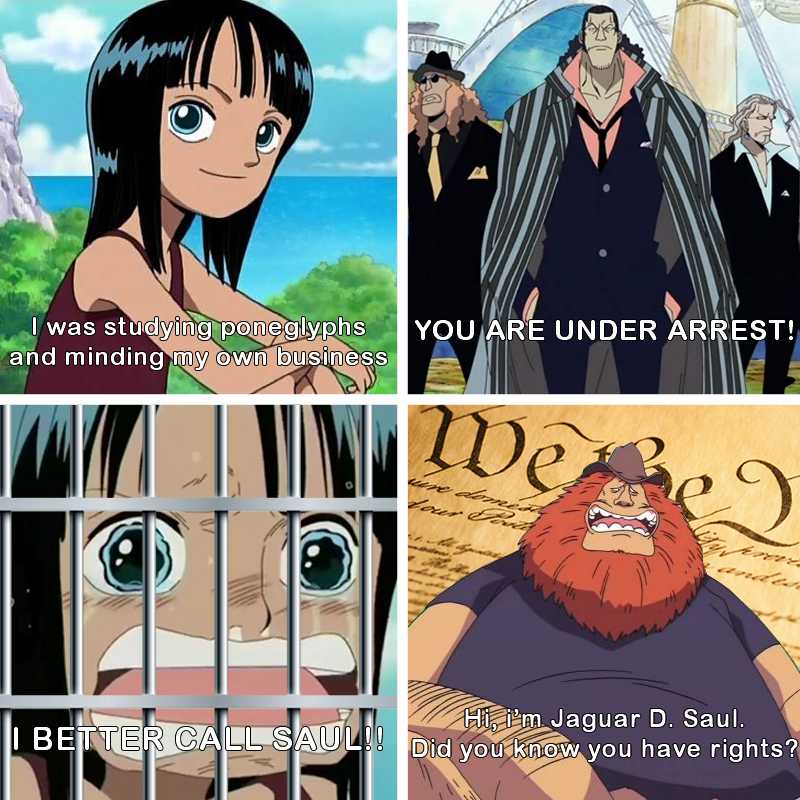 a bunch of anime characters with a caption of a man in a cage