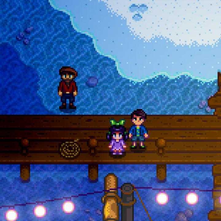 pixel pixel art of a man and woman sitting on a dock