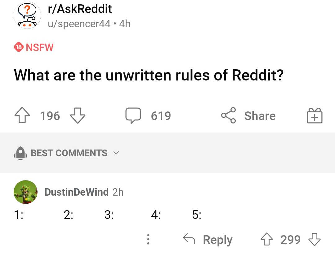 a screenshot of a twee with a questionnaire about what are the unwritten rules of reddit?