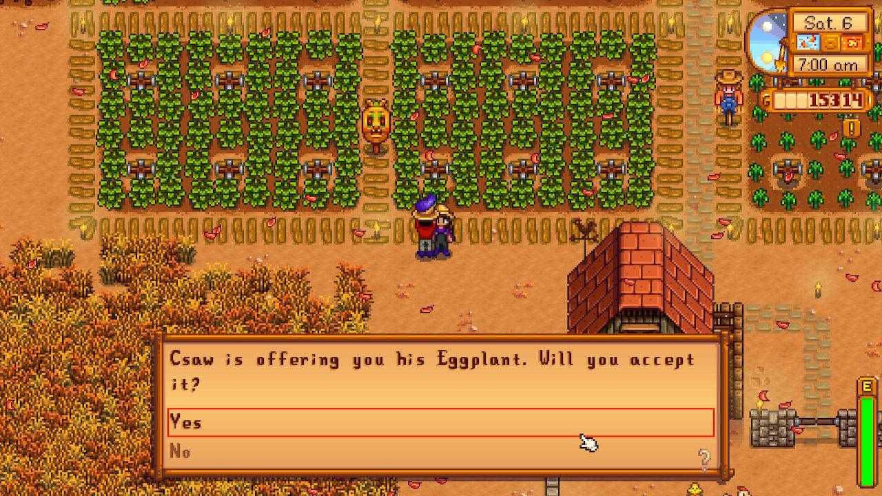 a screenshot of a farm with a sign that says, cow is trying to hug his hand